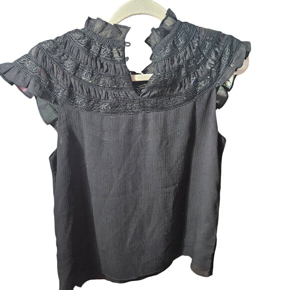 Ann Taylor Black Sleeveless Lace Yoke Blouse With Ruffle Details Size S - Picture 3 of 4